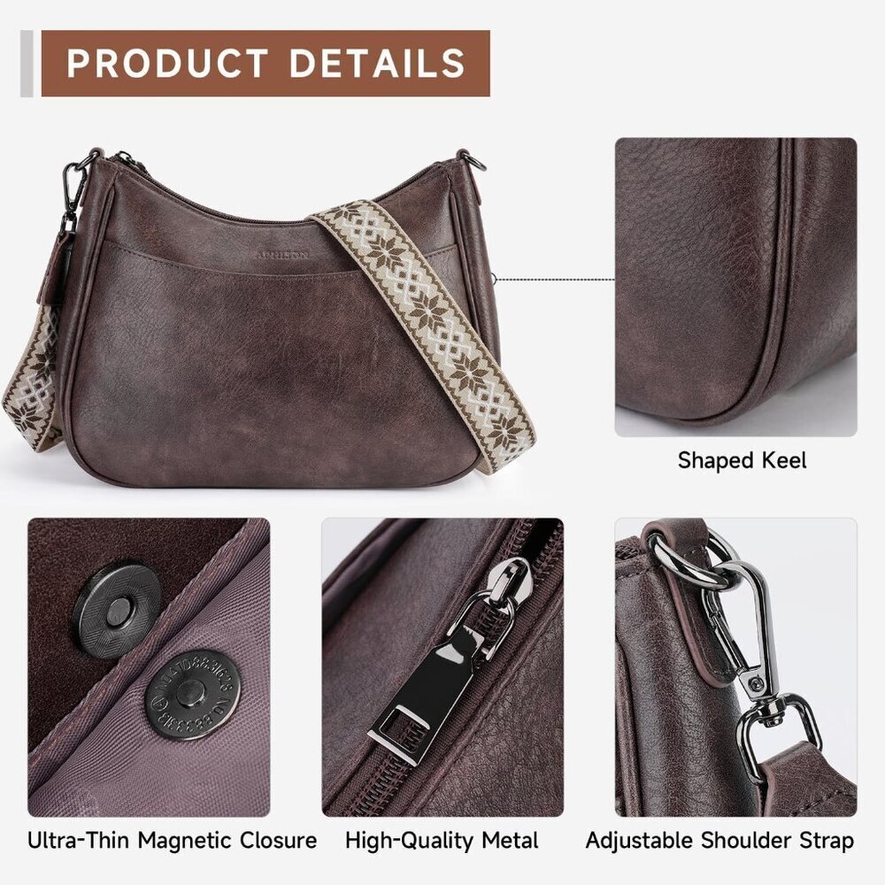 Women's Taupe Imported Leather Crossbody With Adjustable Strap Shoulder Handbag - Picture 4 of 6